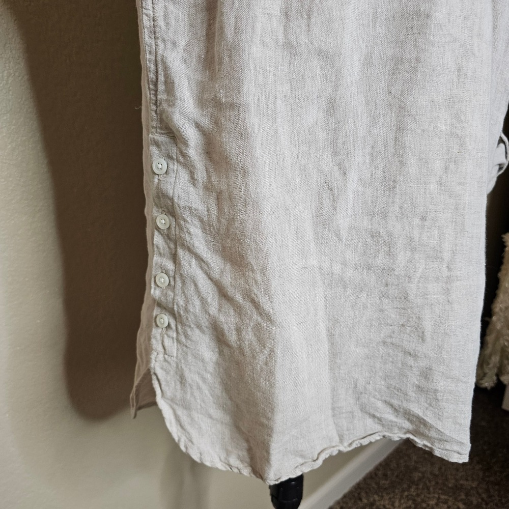Talbots Medium Natural Beige 100% Linen Roll Tab Sleeve Button Hem Tunic Top - Picture 4 of 10